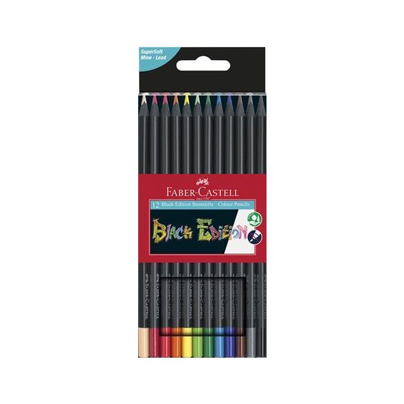 Színes ceruza készlet, háromszögletű, FABER-CASTELL "Black Edition", 12 különböző szín