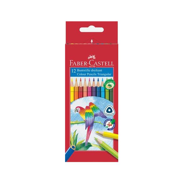 Színes ceruza készlet, háromszögletű, FABER-CASTELL "Papagáj", 12 különböző szín