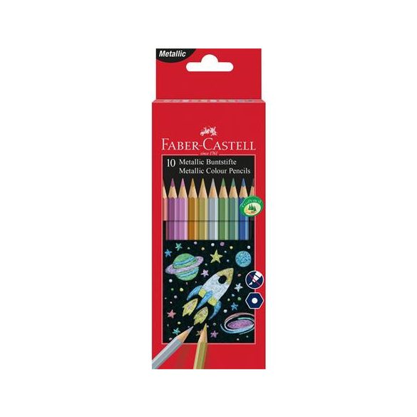 Színes ceruza készlet, hatszögletű, FABER-CASTELL, 10 különböző metál szín