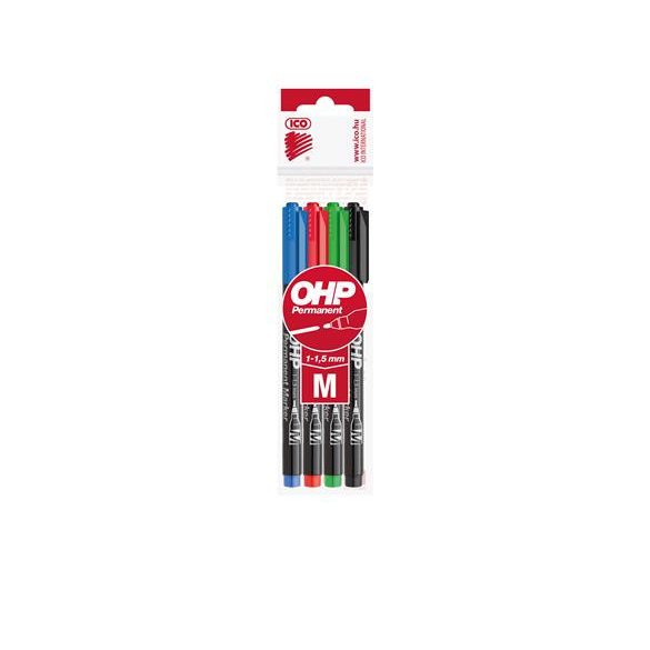 Alkoholos marker készlet, OHP, 1-1,5 mm, M, ICO, 4 különböző szín