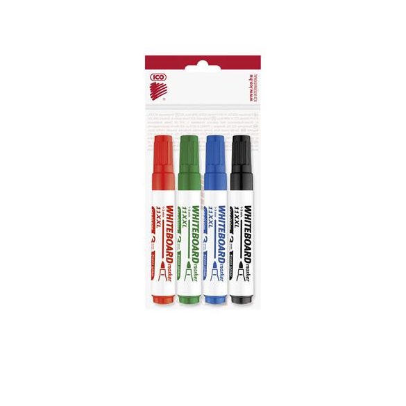 Tábla- és flipchart marker készlet, 1-3 mm, kúpos, ICO "Plan 11 XXL", 4 különböző szín