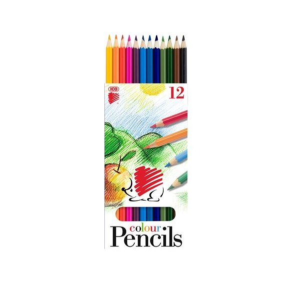 Színes ceruza készlet, hatszögletű, ICO "Süni", 12 különböző szín