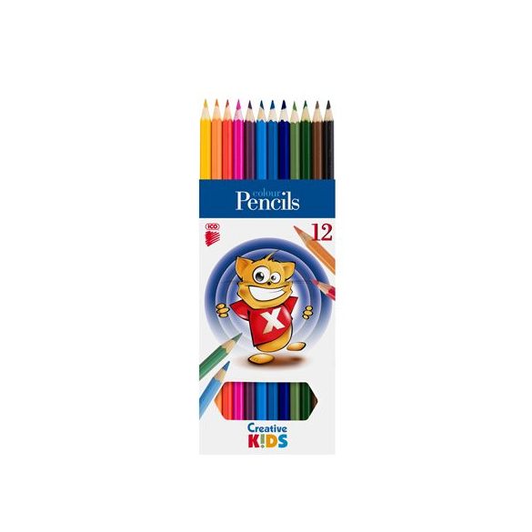 Színes ceruza készlet, hatszögletű, ICO "Creative Kids", 12 különböző szín