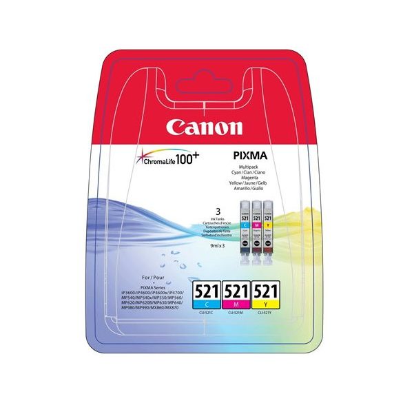 CLI-521KIT Tintapatron multipack Pixma iP3600, 4600 nyomtatókhoz, CANON, c+m+y, 3*9ml