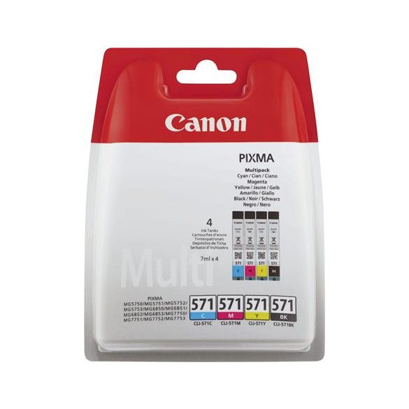 CLI-571KIT Tintapatron multipack Pixma MG 5700, 6800, 7700 nyomtatókhoz, CANON, b+c+m+y, 4*7ml