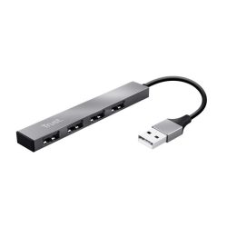   USB elosztó-HUB, 4 port, USB 2.0, TRUST "Halyx", ezüst