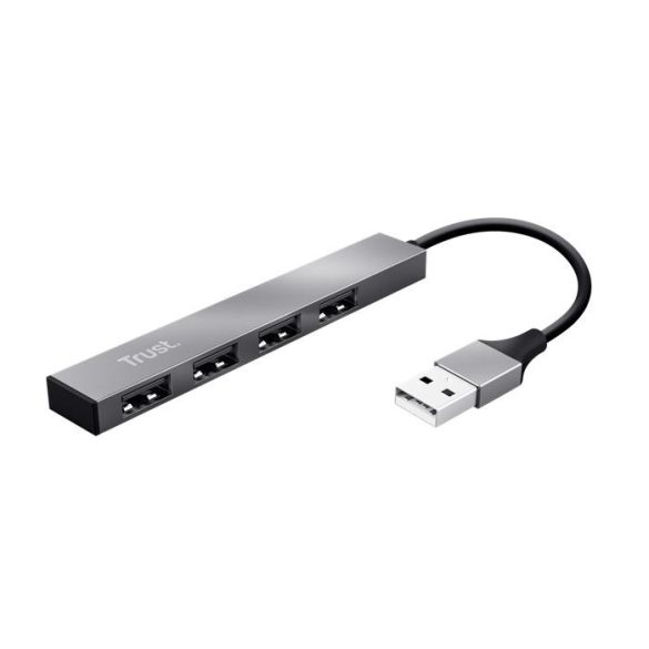 USB elosztó-HUB, 4 port, USB 2.0, TRUST "Halyx", ezüst