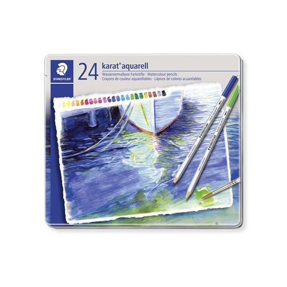 Akvarell ceruza készlet, hatszögletű, fém doboz, STAEDTLER "Karat® aquarell 125", 24 különböző szín