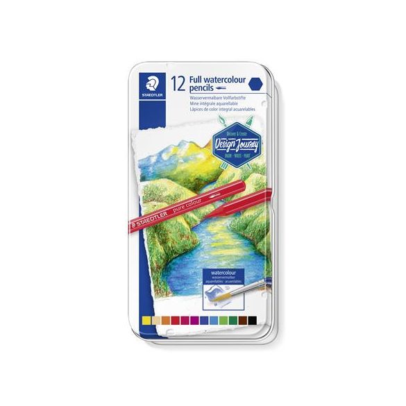 Akvarell ceruza készlet, hatszögletű, fémdobozos, STAEDTLER® "146 10G", 12 különböző szín