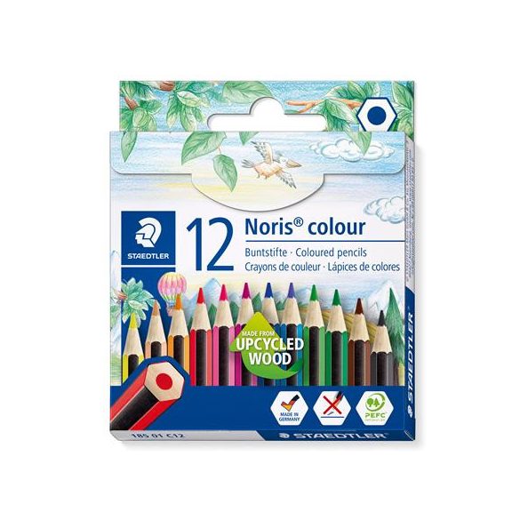 Színes ceruza készlet, hatszögletű, félhosszú, STAEDTLER "Noris Colour 185", 12 különböző szín