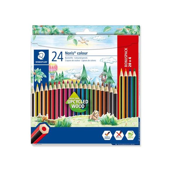 Színes ceruza készlet, hatszögletű, STAEDTLER "Noris Colour 185", 20+4 különböző szín