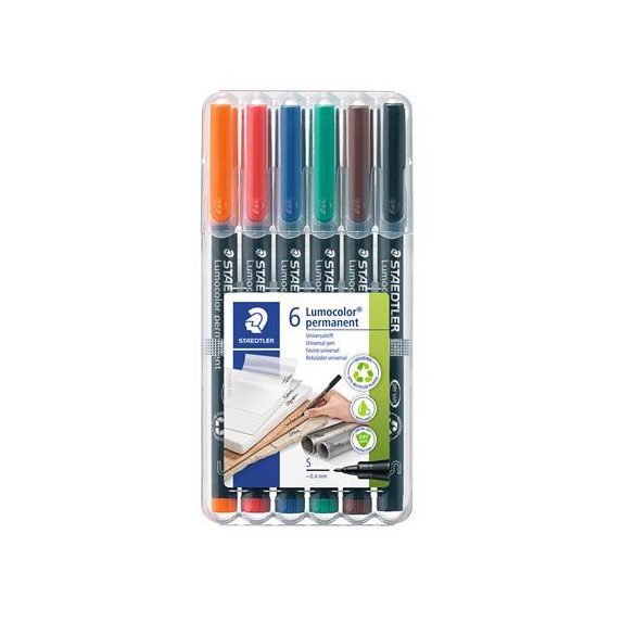 Alkoholos marker készlet, OHP, 0,4 mm, STAEDTLER "Lumocolor® 313 S", 6 különböző szín