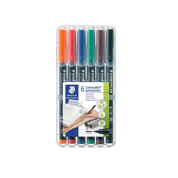 Alkoholos marker készlet, OHP, 1 mm, STAEDTLER "Lumocolor® 317 M", 6 különböző szín