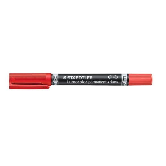 Alkoholos marker, 0,6/1,5 mm, kúpos, kétvégű, STAEDTLER "Lumocolor® duo 348", piros