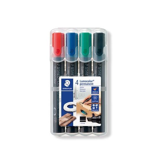 Alkoholos marker készlet, 2-5 mm, vágott, STAEDTLER "Lumocolor® 350", 4 különböző szín