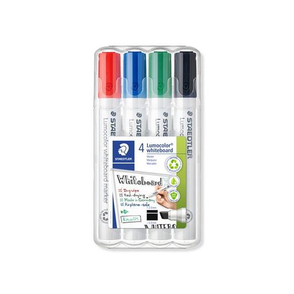 Táblamarker készlet, 2-5 mm, vágott, STAEDTLER "Lumocolor® 351 B", 4 különböző szín