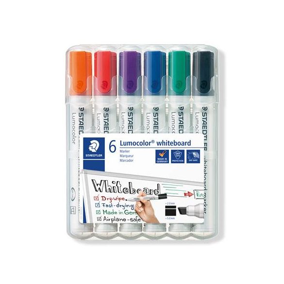 Táblamarker készlet, 2-5 mm, vágott, STAEDTLER "Lumocolor® 351 B", 6 különböző szín