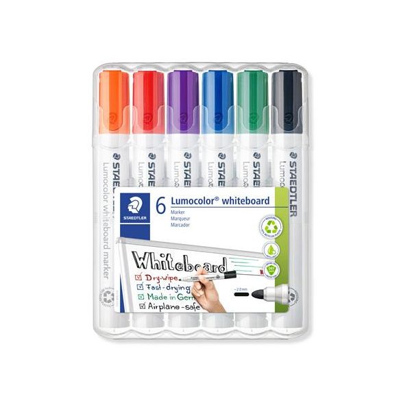 Táblamarker készlet, 2 mm, kúpos, STAEDTLER "Lumocolor® 351", 6 különböző szín