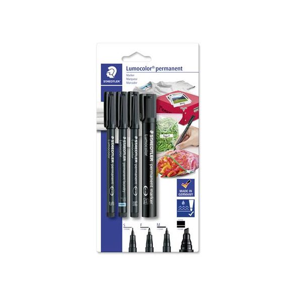 Alkoholos marker készlet, vegyes, STAEDTLER "Lumocolor® 60" 4 különböző vonalvastagság, fekete