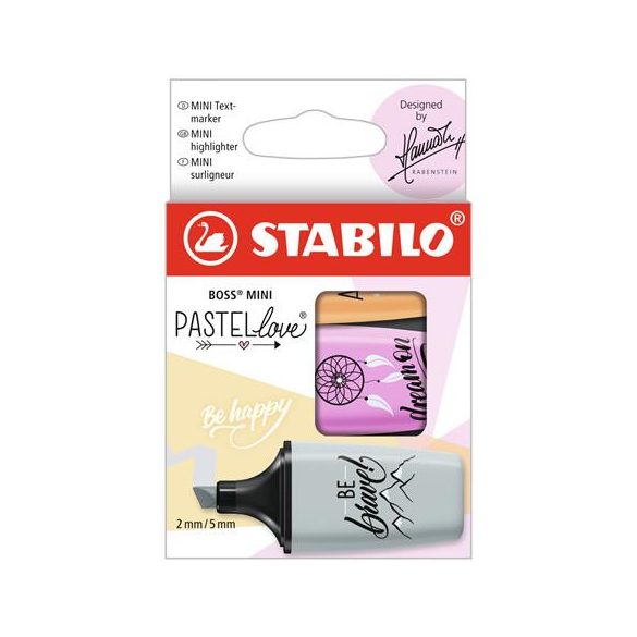 Szövegkiemelő készlet, STABILO, "Boss Mini Pastellove", 3 különböző szín