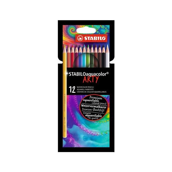 Akvarell ceruza készlet, STABILO "Aquacolor ARTY", 12 különböző szín