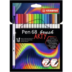   Ecsetirón készlet, STABILO "Pen 68 brush ARTY", 18 különböző szín