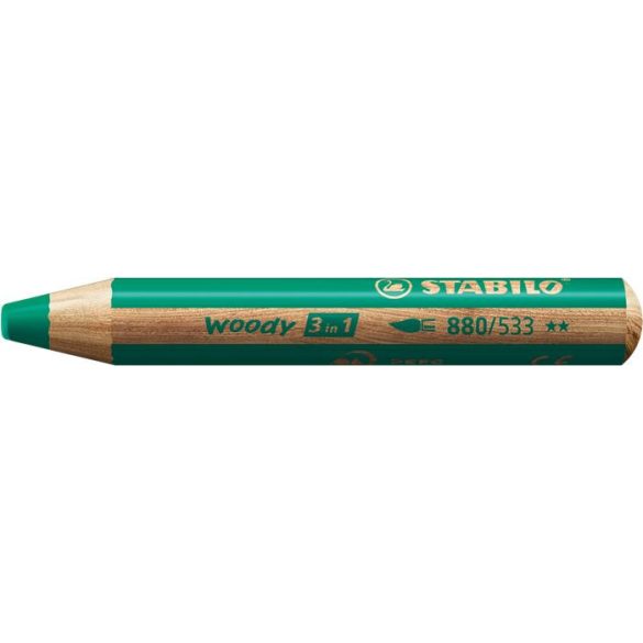 Színes ceruza, kerek, vastag, STABILO "Woody 3 in 1", sötétzöld