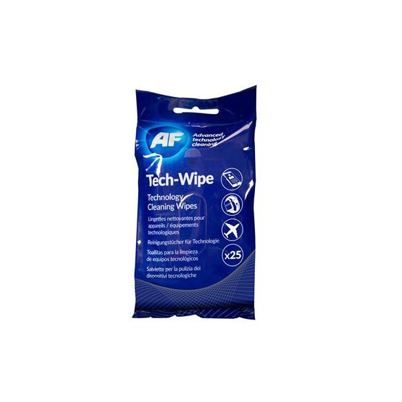 Tisztítókendő, képernyőhöz, alkoholmentes, nedves, 25 db, AF "Tech-wipes"