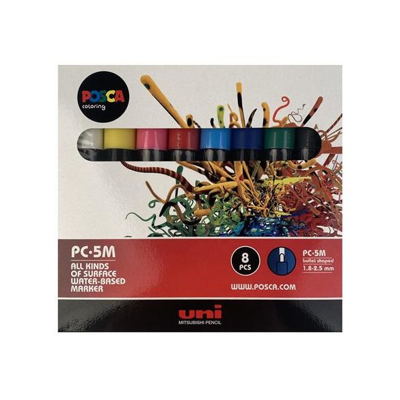 Dekormarker készlet, 1,8-2,5 mm, UNI "Posca PC-5M", 8 különböző szín