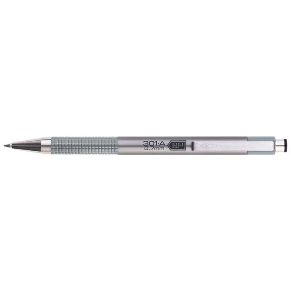 Golyóstoll, 0,24 mm, nyomógombos, ezüst tolltest, ZEBRA "F-301 A", kék