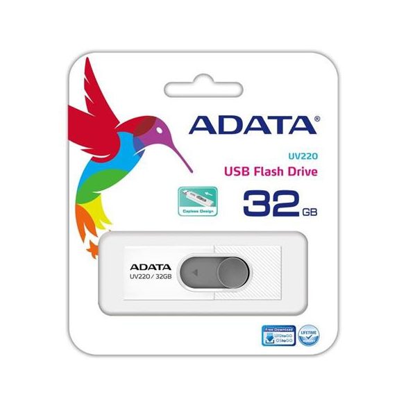 Pendrive, 32GB, USB 2.0, ADATA "UV220", fehér