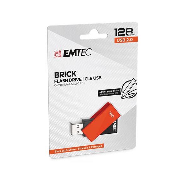 Pendrive, 128GB, USB 2.0, EMTEC "C350 Brick", narancssárga