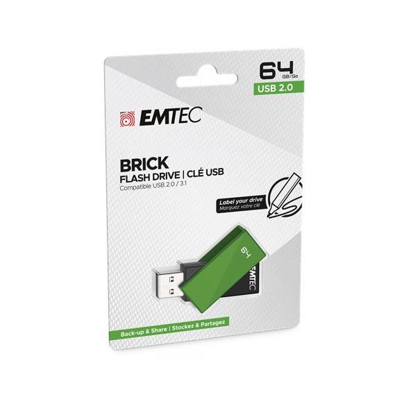 Pendrive, 64GB, USB 2.0, EMTEC "C350 Brick", zöld