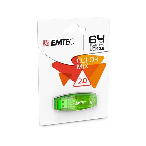 Pendrive, 64GB, USB 2.0, EMTEC "C410 Color", zöld