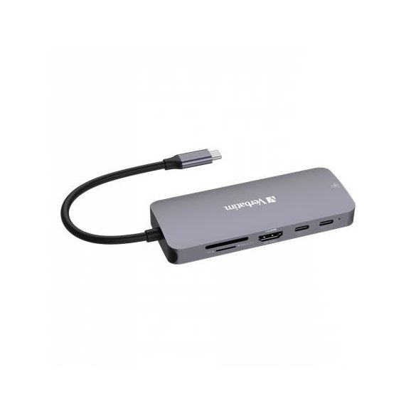 USB elosztó-HUB, 2xUSB-C/1xHDMI/3xUSB-A/RJ45/SD/mSD, VERBATIM