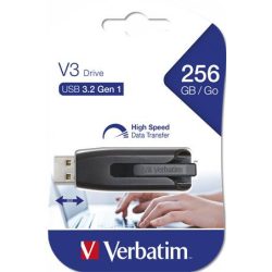   Pendrive, 256GB, USB 3.2, 80/25 MB/s, VERBATIM "V3", fekete-szürke