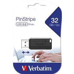   Pendrive, 32GB, USB 2.0, 10/4MB/sec, VERBATIM "PinStripe", fekete