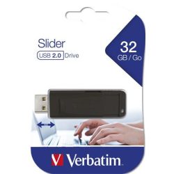 Pendrive, 32GB, USB 2.0, VERBATIM "Slider", fekete