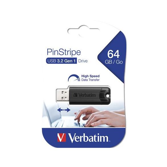 Pendrive, 64GB, USB 3.2, VERBATIM "Pinstripe", fekete