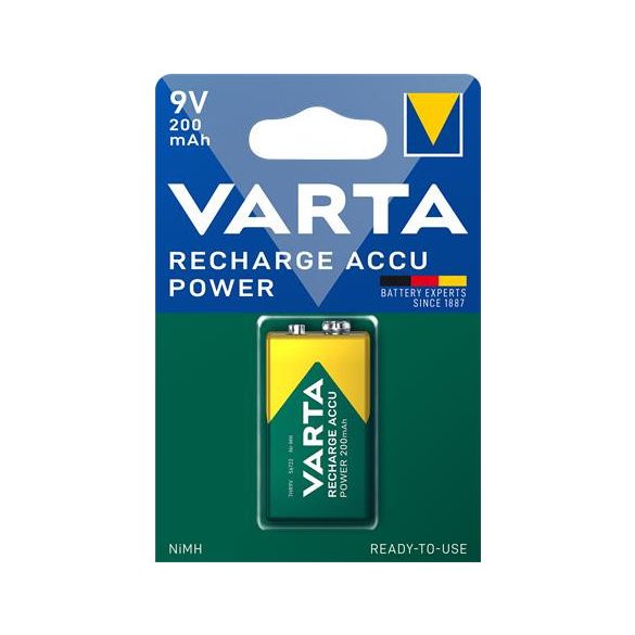 Tölthető elem, 9V, 1x200 mAh, előtöltött, VARTA "Power"