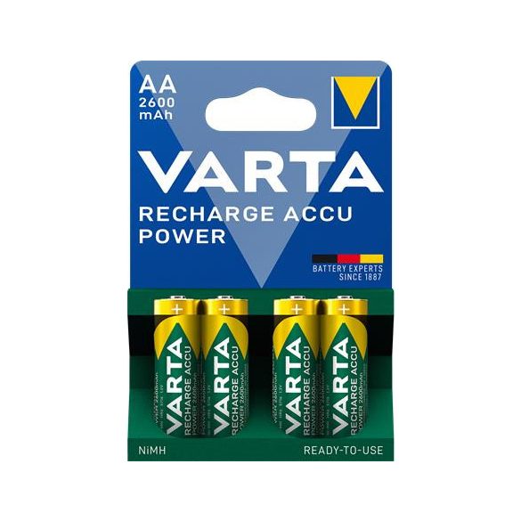 Tölthető elem, AA ceruza, 4x2600 mAh, előtöltött, VARTA "Power"