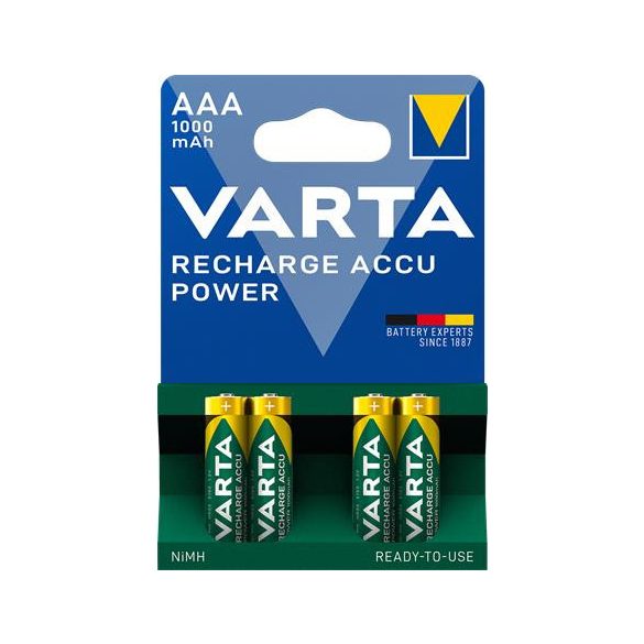 Tölthető elem, AAA mikro, 4x1000 mAh, előtöltött, VARTA "Power"