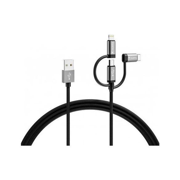 USB kábel, 3-az-1-ben USB A–Light/Micro/C, 2m, VARTA