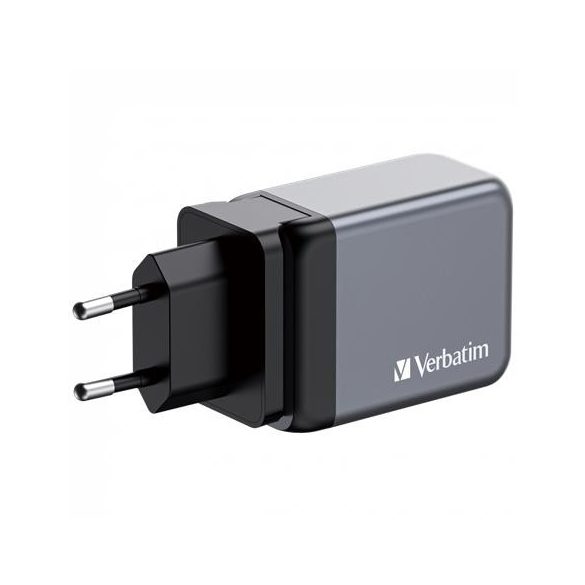 Hálózati töltő, 2xUSB-C PD (65W), USB-A QC 3.0, EU/UK/US, GaN, VERBATIM