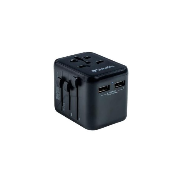 Utazó adapter, univerzális, 2xUSB, VERBATIM "UTA-01"