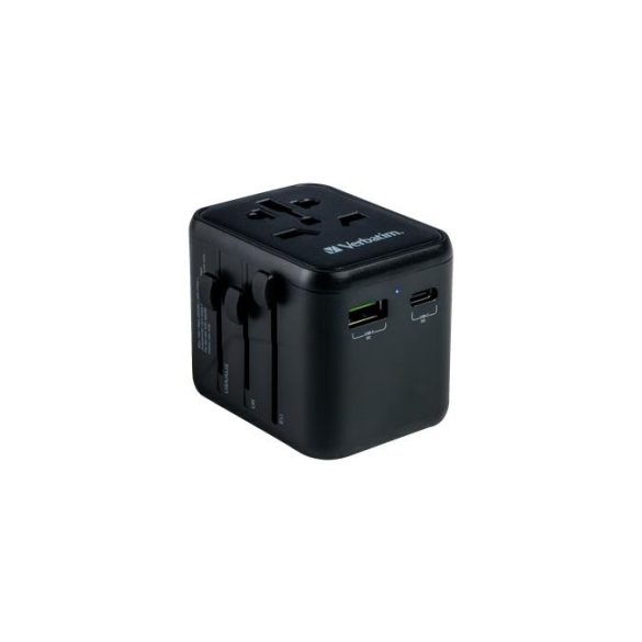 Utazó adapter, univerzális, USB-A(QC 3.0)/USB-C(PD20W)2xUSB, VERBATIM "UTA-02"