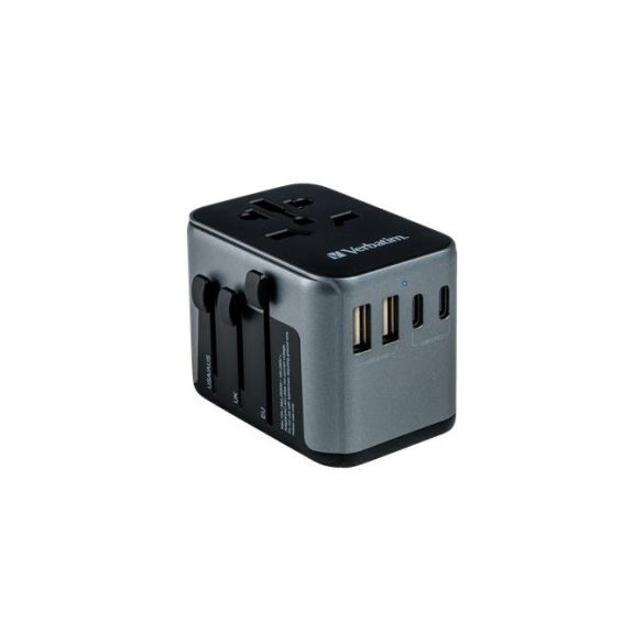 Utazó adapter, univerzális, USB-A(QC 3.0)/USB-C(PD30W)2xUSB, VERBATIM "UTA-03"