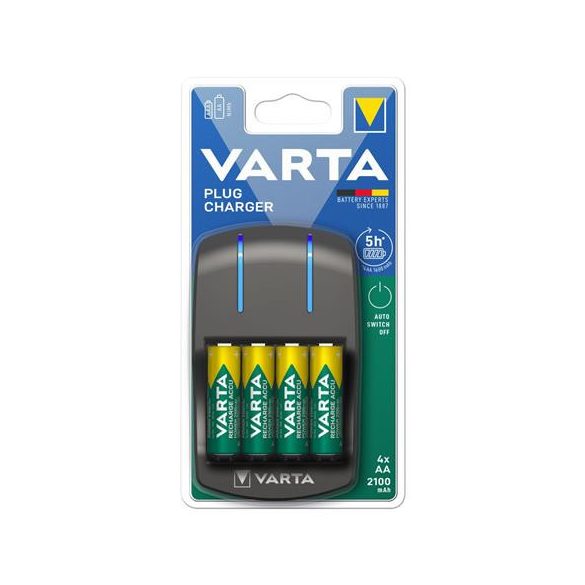 Elemtöltő, AA/AAA, 4x2100 mAh AA, VARTA "Plug"